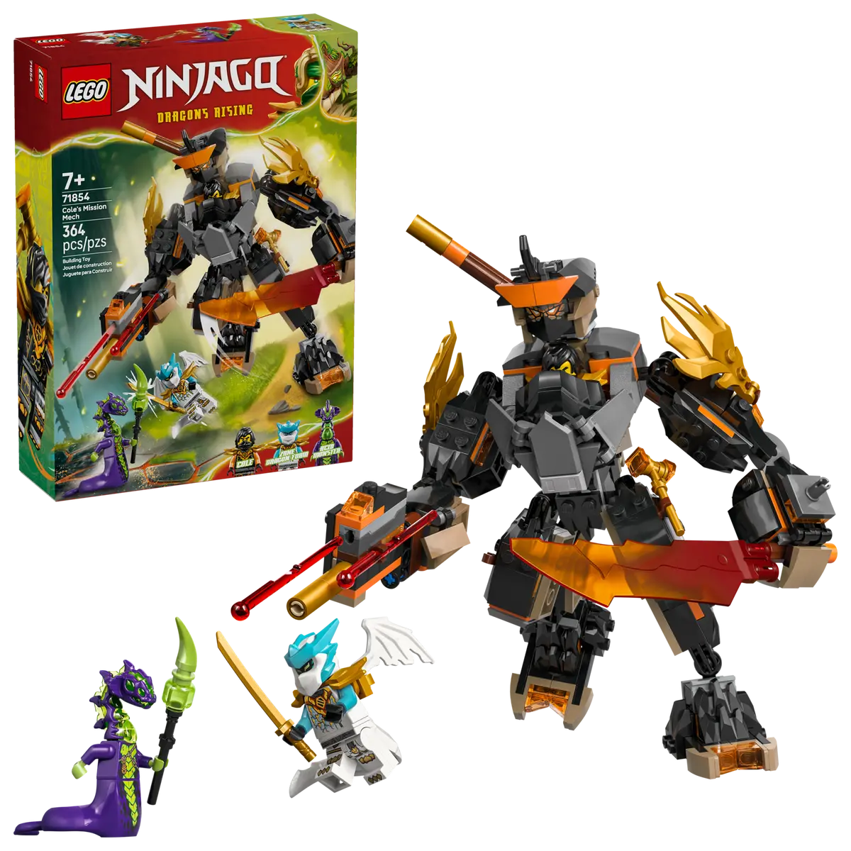 ♡CLANE♡ LEGO® NINJAGO® Cole's Mission Mech & Dragon Zane 71854 – Courtside